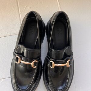 ASOS Chunky Black Patent Loafers with Gold Accent